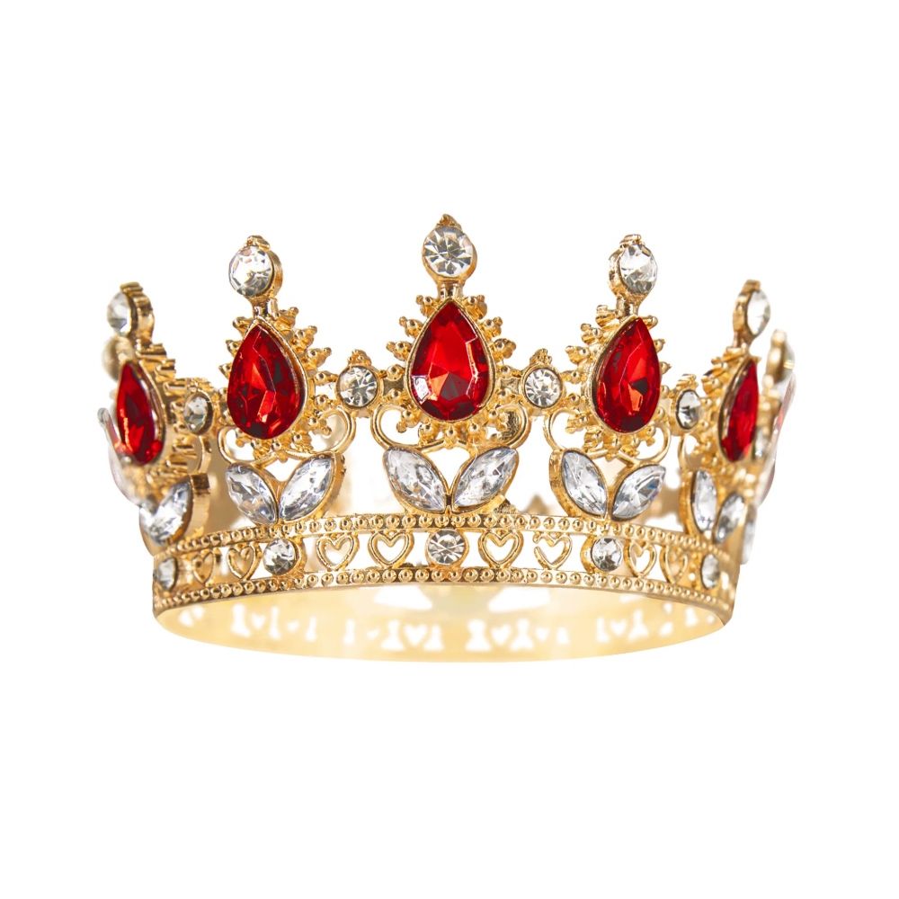 Dekoracja na tort Korona z kryształkami - złoto-czerwona 10 cm