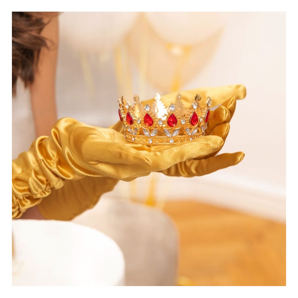 Crown with gemstones cake topper - gold and red 10 cm