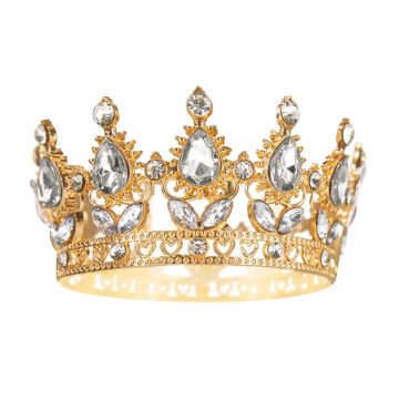 Dekoracja na tort Korona z kryształkami - złoto-srebrna 10 cm