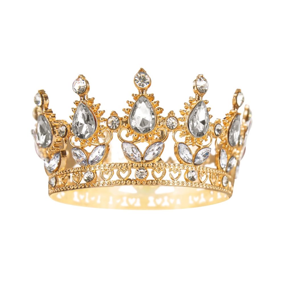 Crown with gemstones cake topper - gold and silver 10 cm