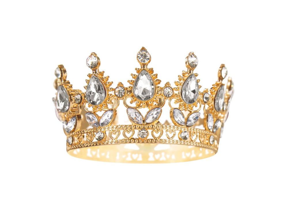 Dekoracja na tort Korona z kryształkami - złoto-srebrna 10 cm