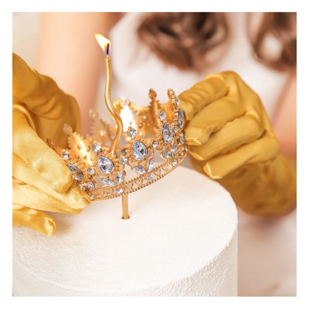 Crown with gemstones cake topper - gold and silver 10 cm