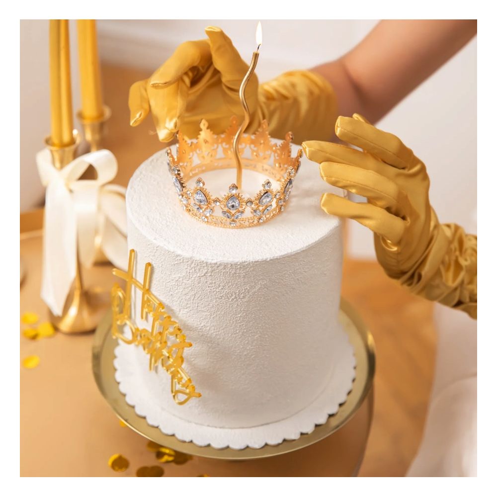 Crown with gemstones cake topper - gold and silver 10 cm