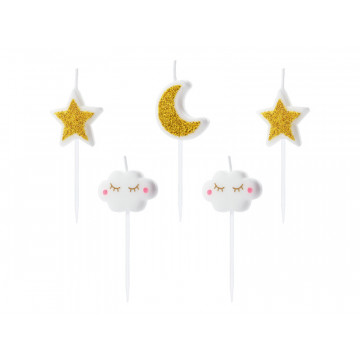Birthday Little Star candles - PartyDeco - white and gold, 6 pcs.