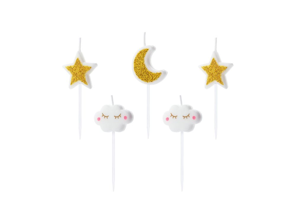 Birthday Little Star candles - PartyDeco - white and gold, 6 pcs.