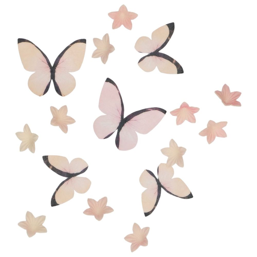 Set of wafer decorations Butterflies & Flowers - Wilton - Rainbow 30 pcs.