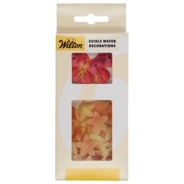 Dekoracje waflowe Butterflies & Flowers - Wilton - Orange 30 szt.