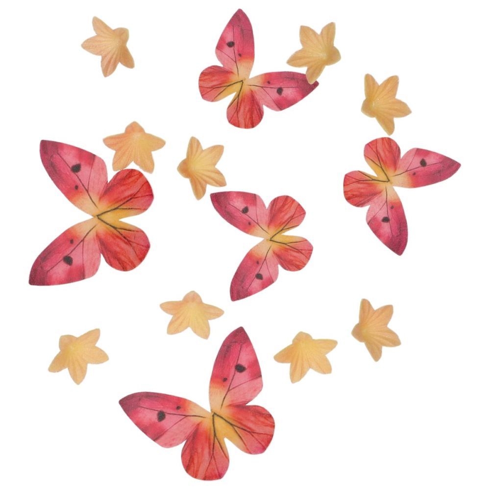 Set of wafer decorations Butterflies & Flowers - Wilton - Orange 30 pcs.