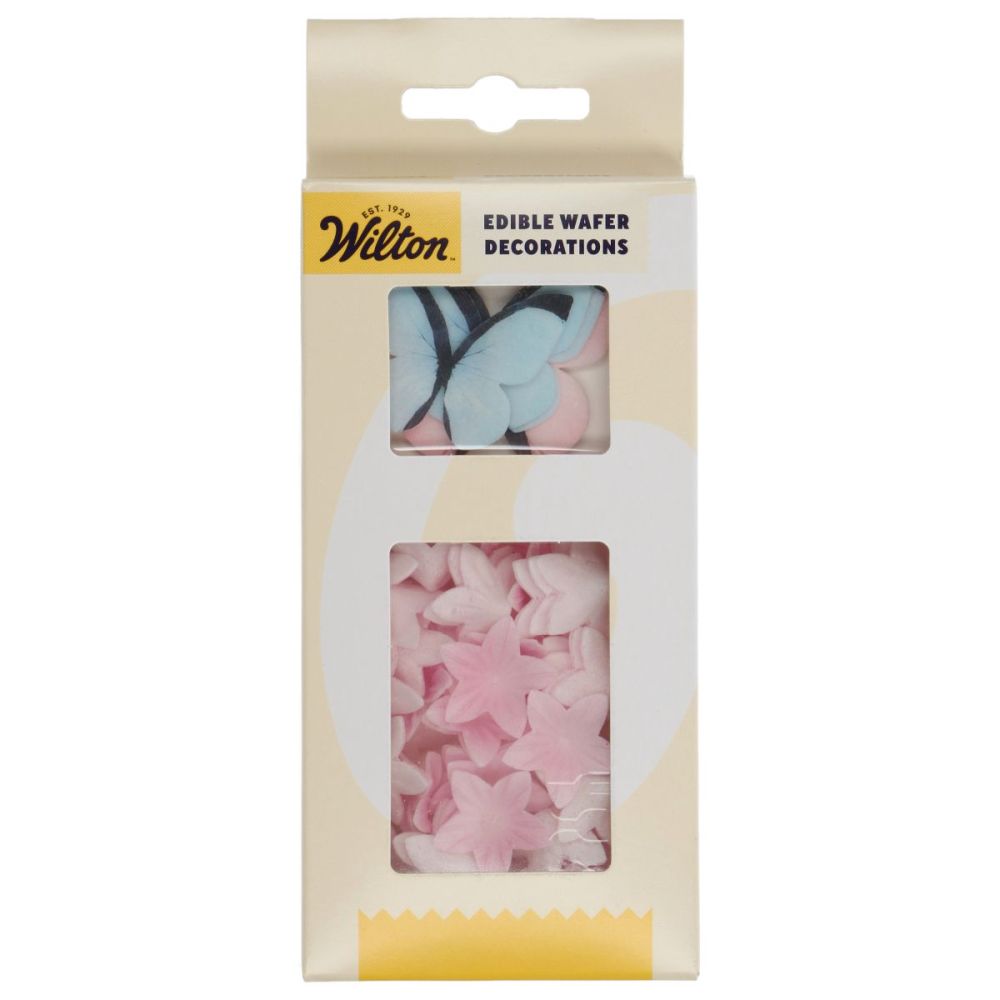 Set of wafer decorations Butterflies & Flowers - Wilton - Pastel 30 pcs.