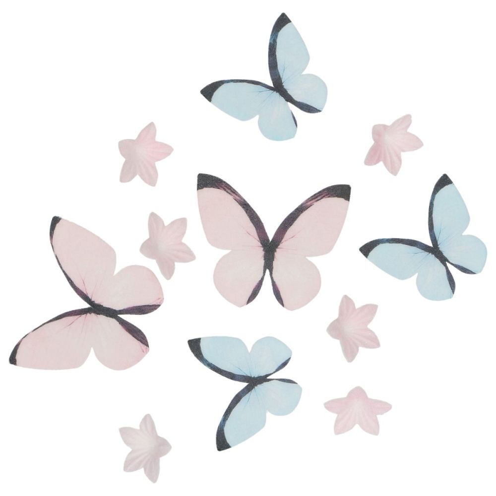 Dekoracje waflowe Butterflies & Flowers - Wilton - Pastel 30 szt.
