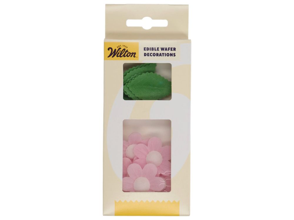 Set of wafer decorations Flowers & Leaves - Wilton - Pink 11 pcs.