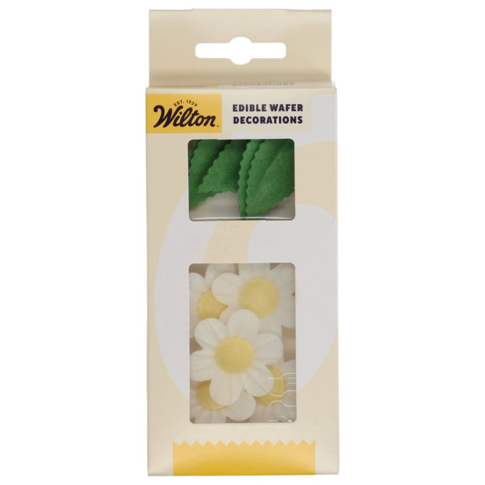 Set of wafer decorations Flowers & Leaves - Wilton - White 11 pcs.