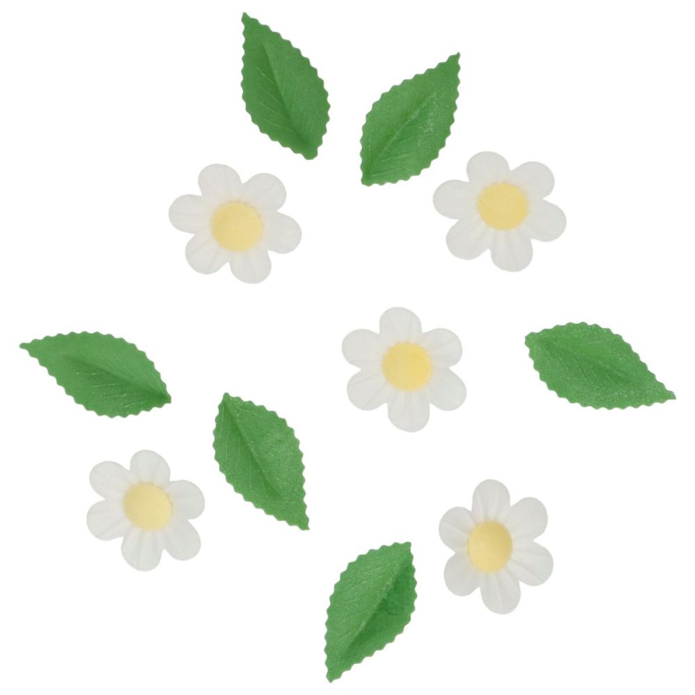 Set of wafer decorations Flowers & Leaves - Wilton - White 11 pcs.