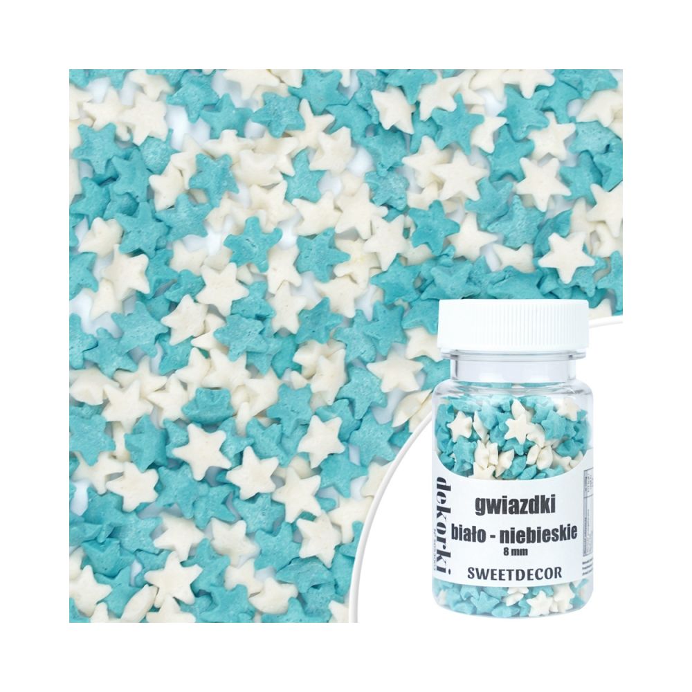 Christmas sugar sprinkles Stars - white and blue 8 mm 30 g