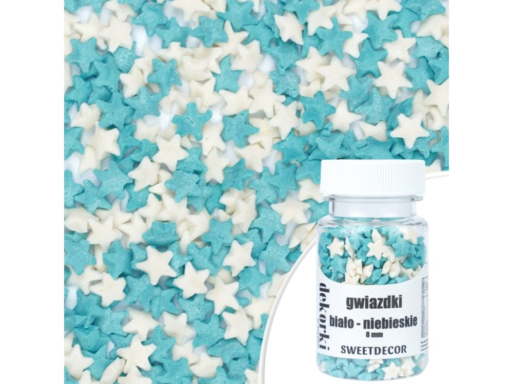 Christmas sugar sprinkles Stars - white and blue 8 mm 30 g