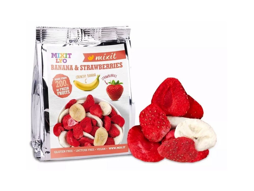 Chrupiące owoce do kieszeni - Mixit - banan i truskawka 23 g