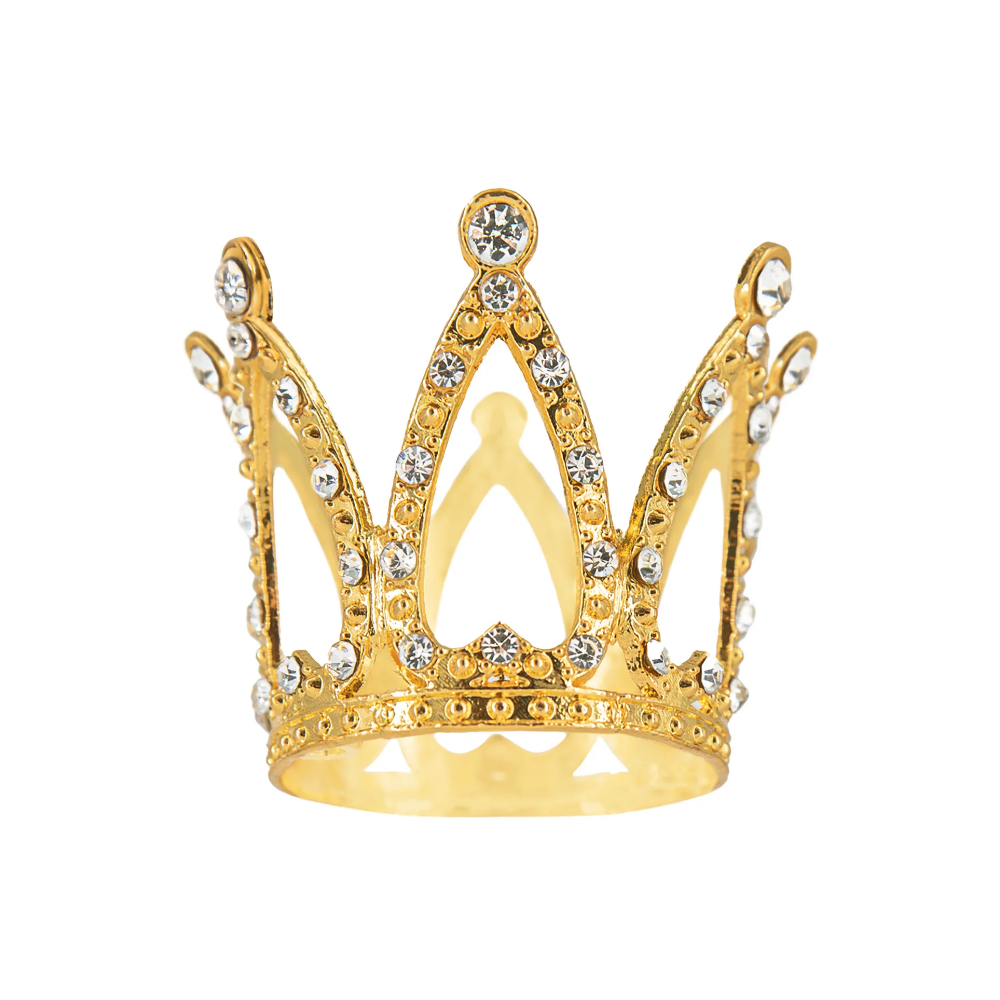 Dekoracja na tort Korona z kryształkami - złota 3 cm