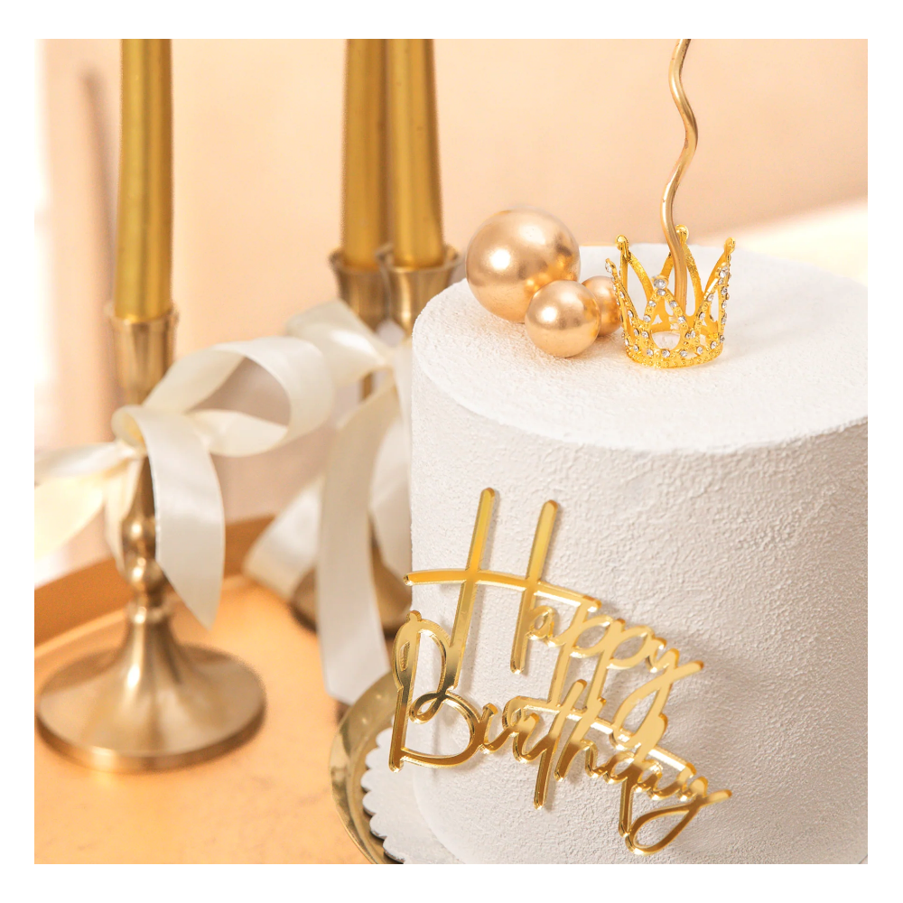 Crown with gemstones cake topper - gold 3 cm