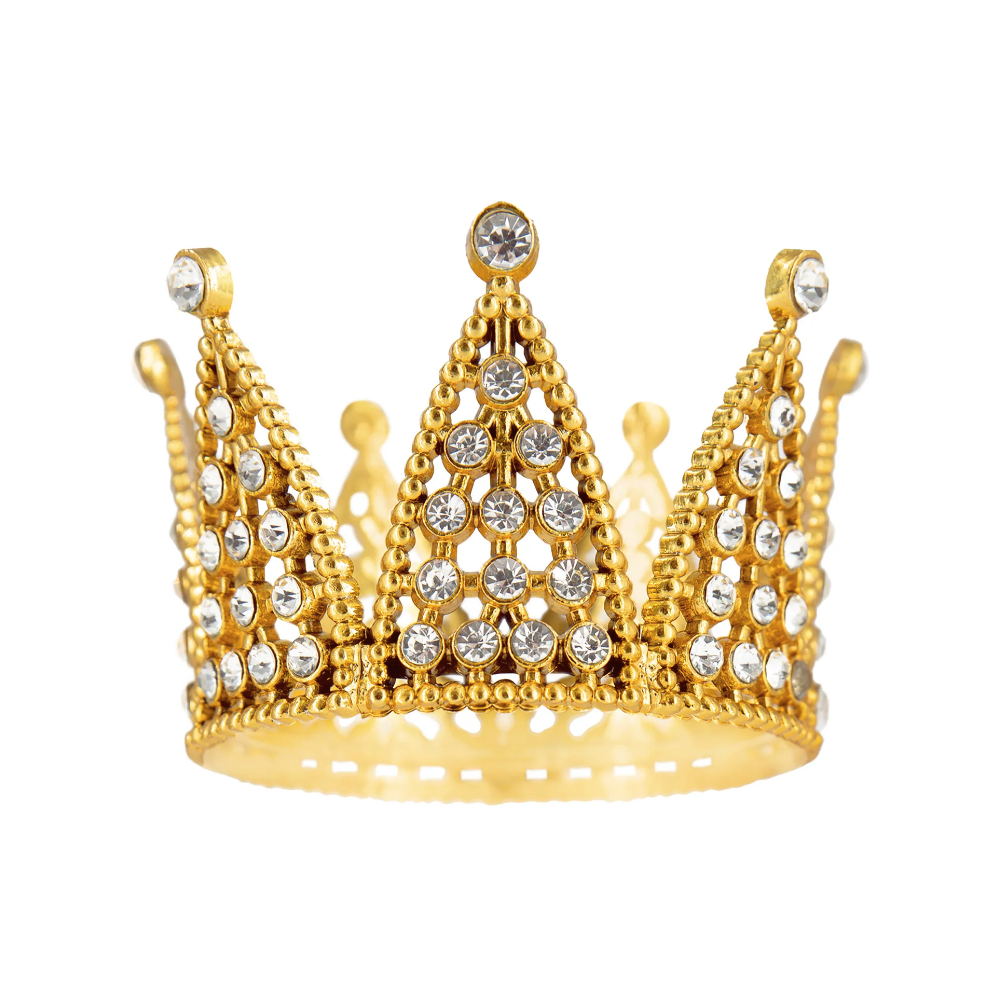 Crown with gemstones cake topper - gold 7 cm