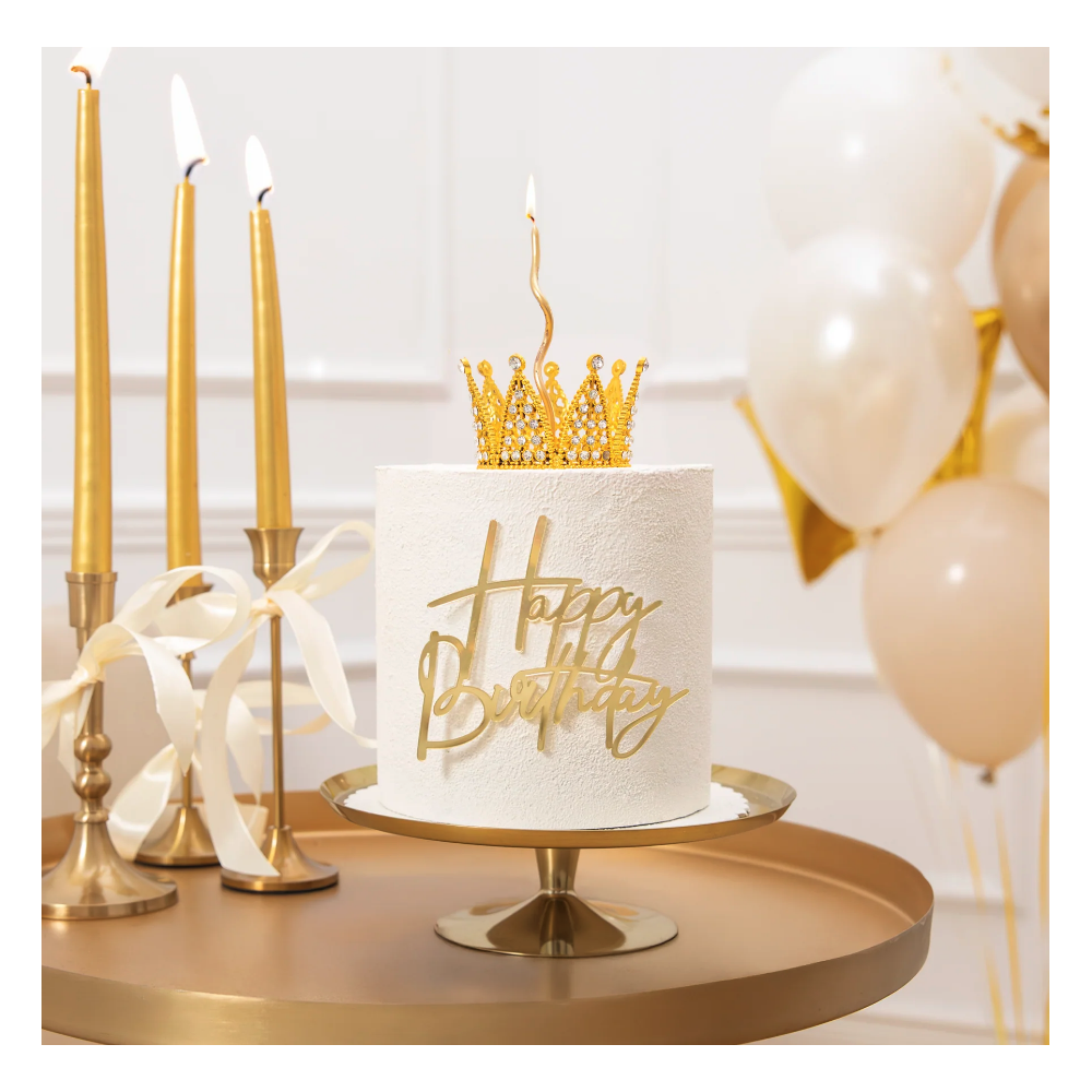 Crown with gemstones cake topper - gold 7 cm