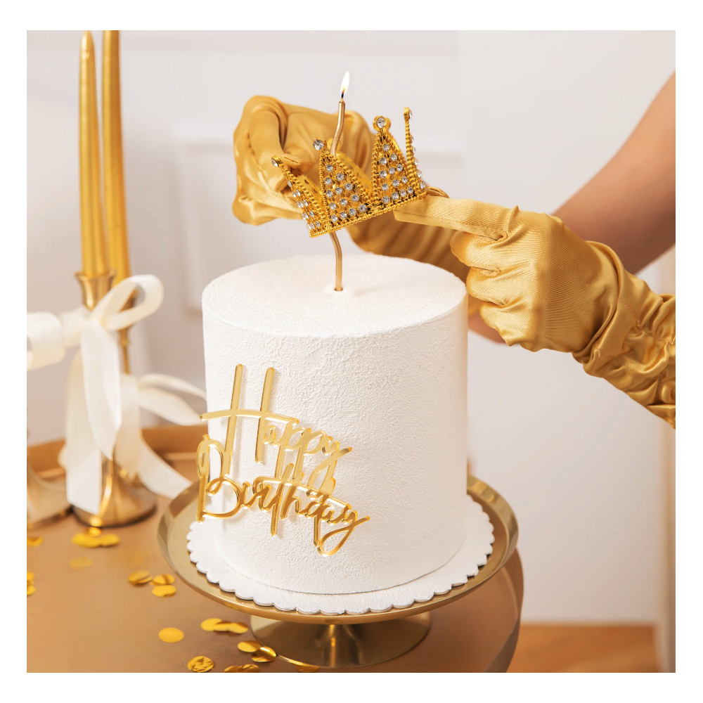 Crown with gemstones cake topper - gold 7 cm
