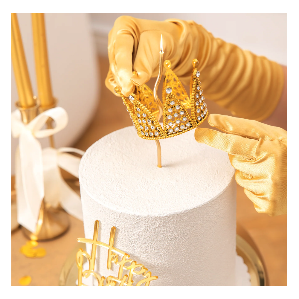Crown with gemstones cake topper - gold 7 cm