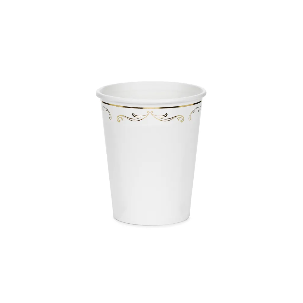 Paper Cups – PartyDeco – white with ornament 220 ml 6 pcs