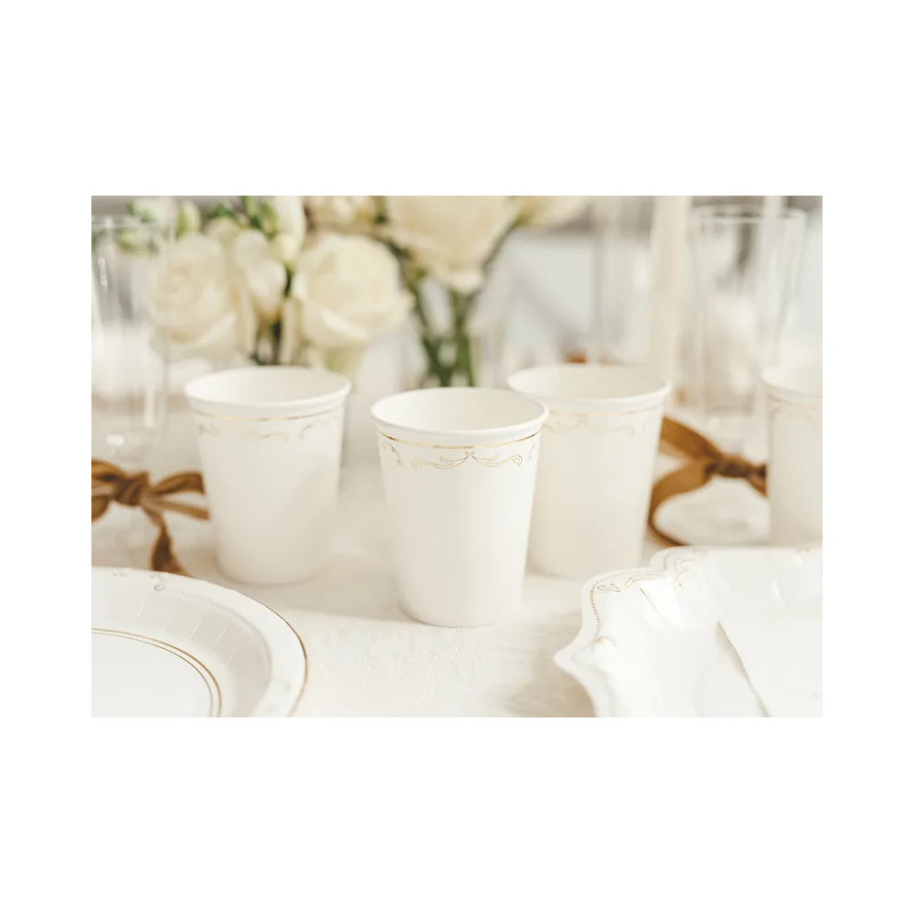 Paper Cups – PartyDeco – white with ornament 220 ml 6 pcs