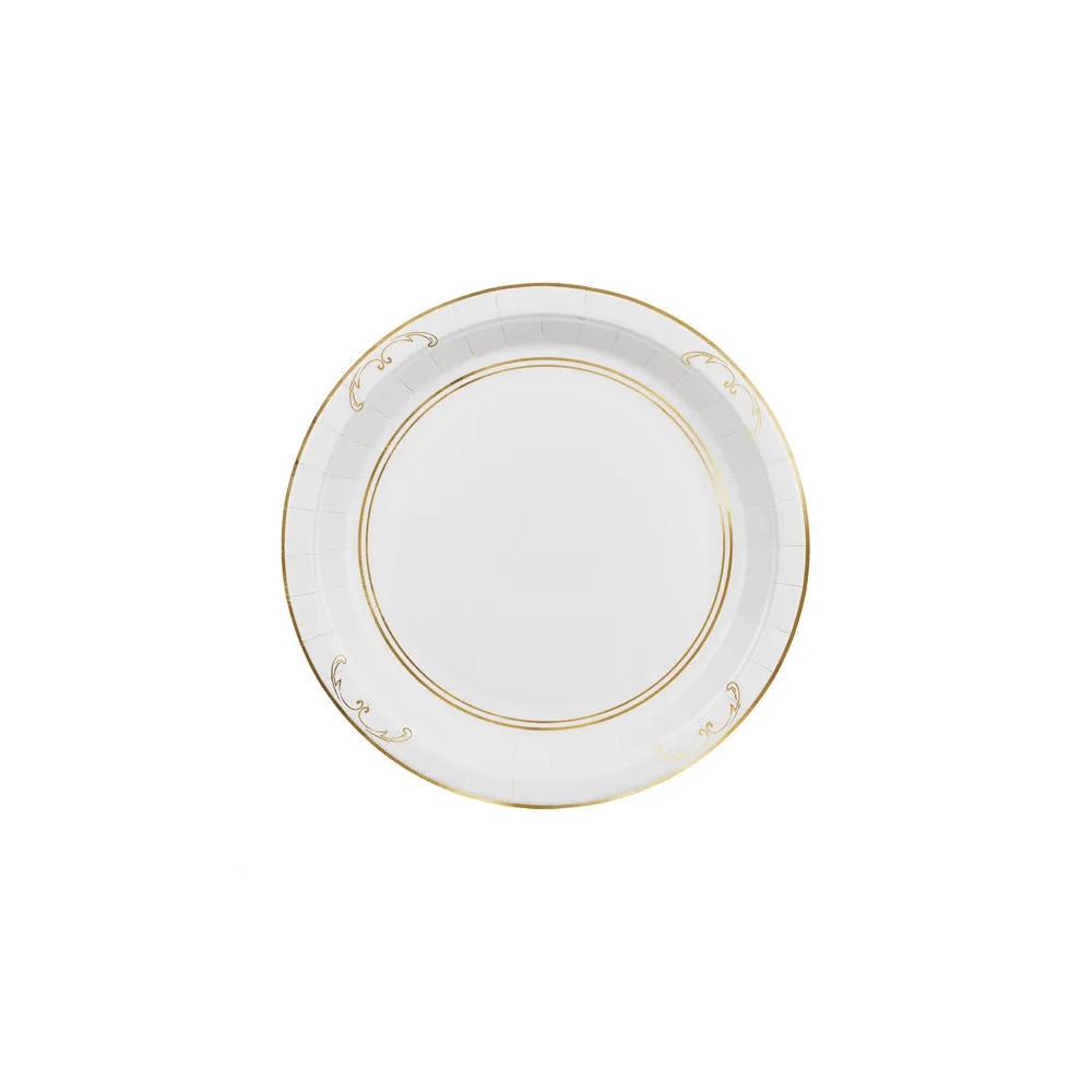 Talerzyki papierowe - PartyDeco - białe z ornamentem 23 cm 6 szt.
