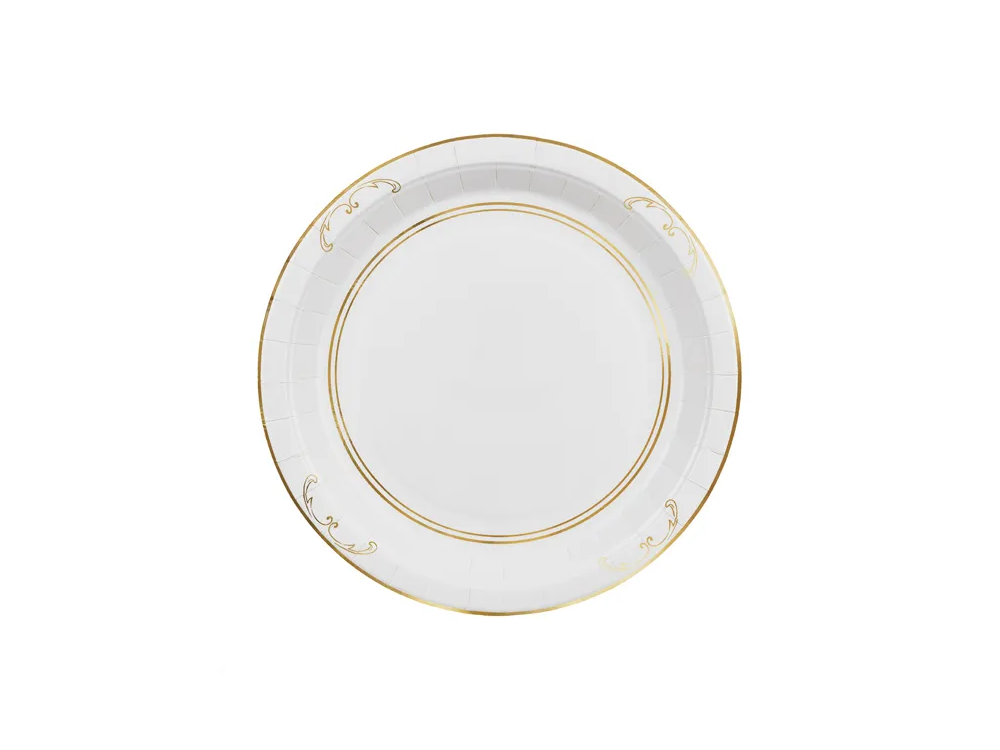 Talerzyki papierowe - PartyDeco - białe z ornamentem 23 cm 6 szt.