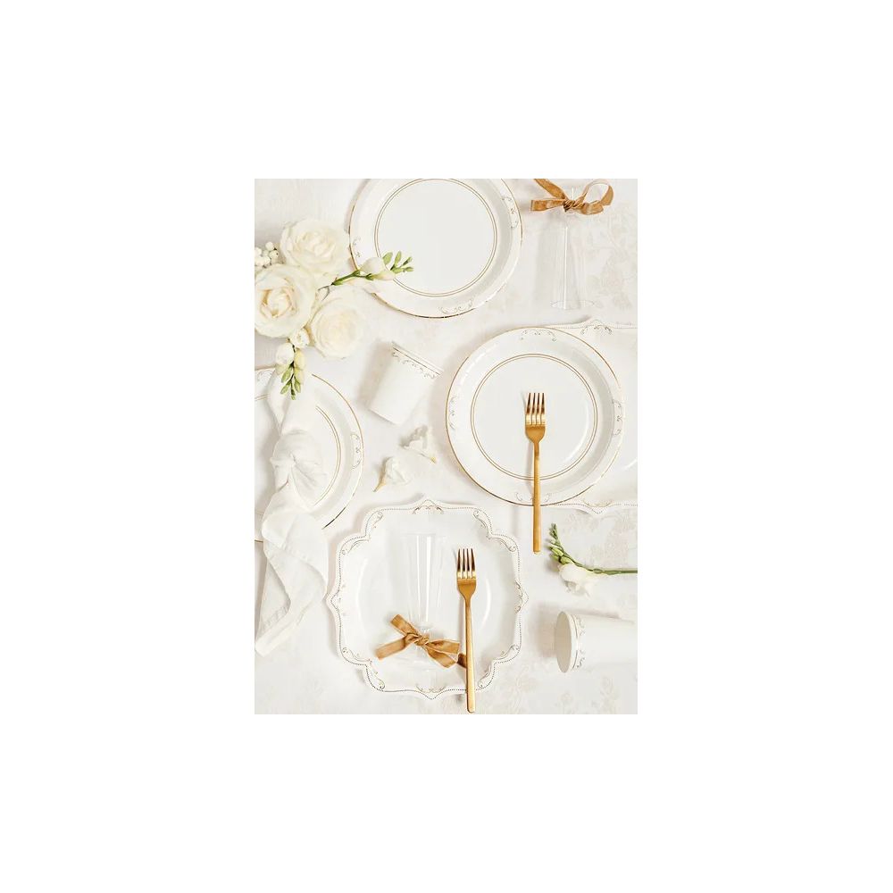 Paper Plates – PartyDeco – white with ornament, 23 cm, 6 pcs