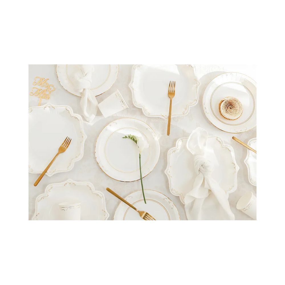 Talerzyki papierowe - PartyDeco - białe z ornamentem 23 cm 6 szt.