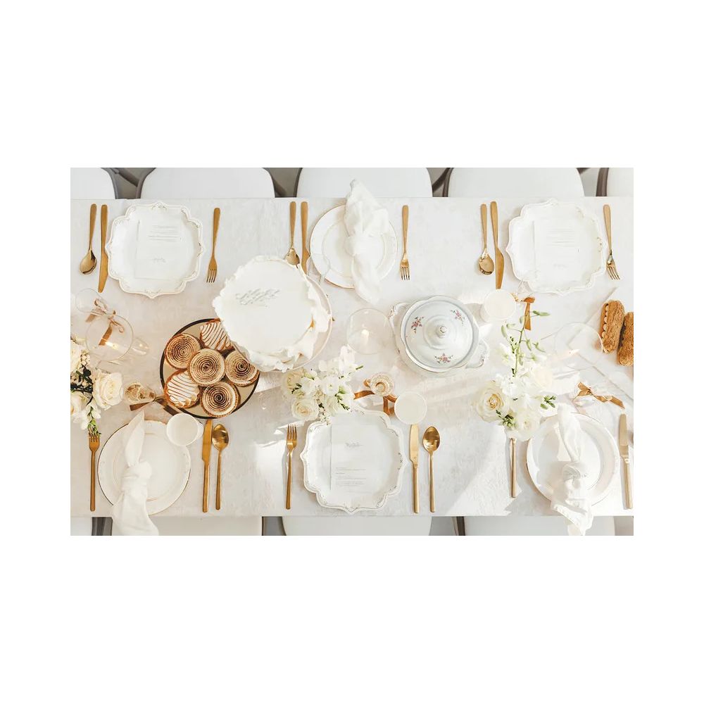 Talerzyki papierowe - PartyDeco - białe z ornamentem 26 cm 6 szt.