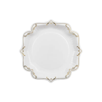 Paper Plates – PartyDeco – white with ornament 26 cm 6 pcs