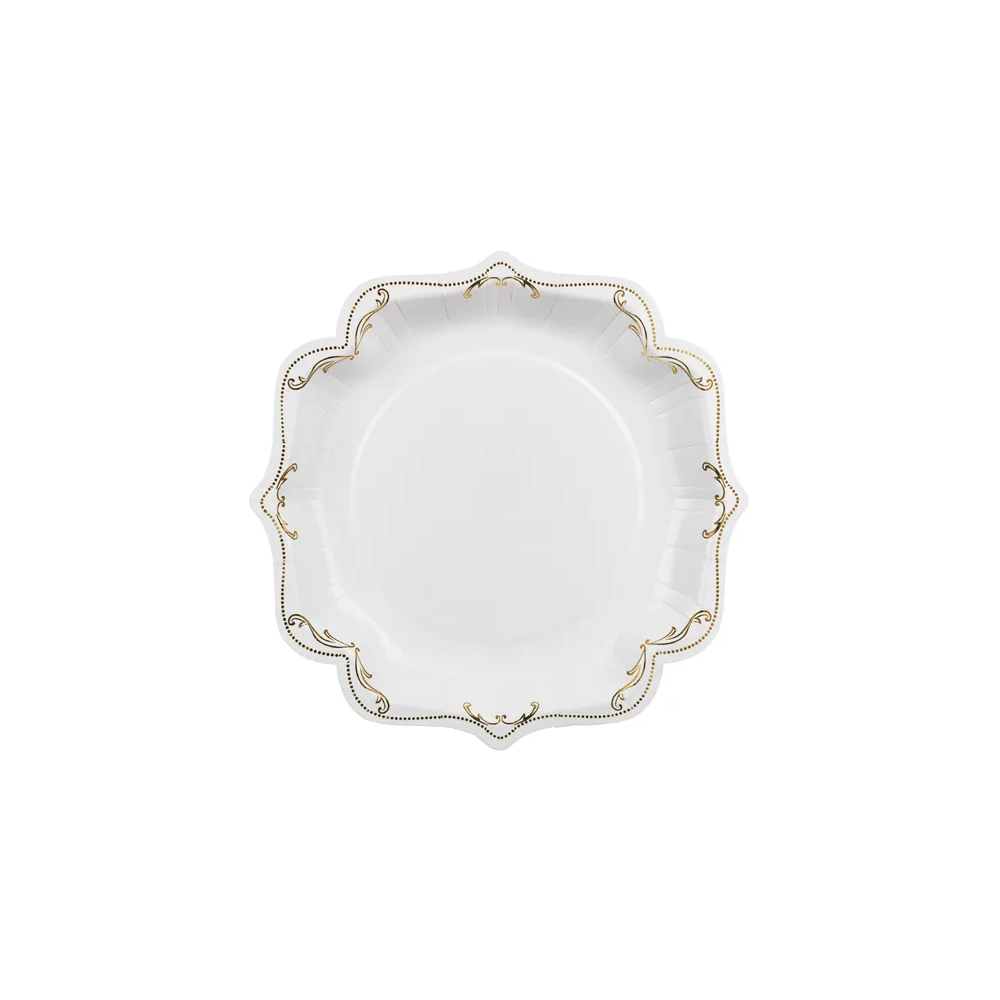 Talerzyki papierowe - PartyDeco - białe z ornamentem 26 cm 6 szt.