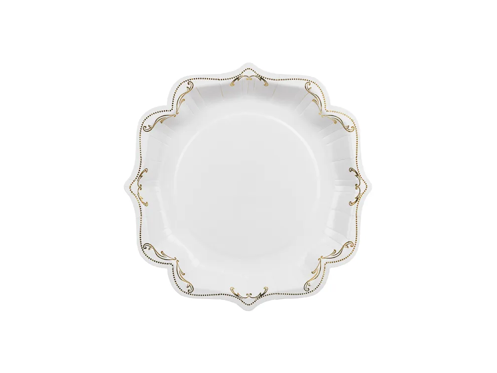 Talerzyki papierowe - PartyDeco - białe z ornamentem 26 cm 6 szt.
