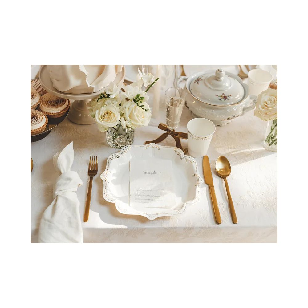 Paper Plates – PartyDeco – white with ornament 26 cm 6 pcs