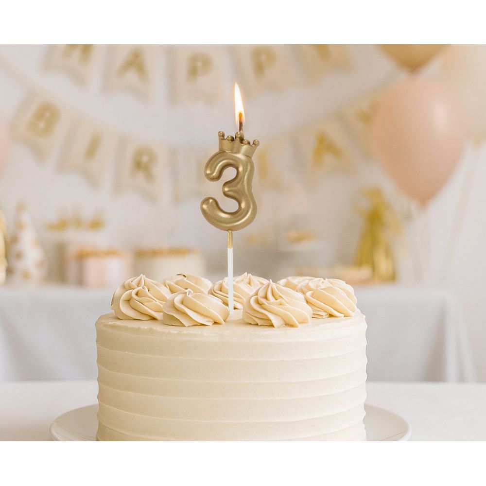 Birthday Candle Number 3 with Crown – GoDan – Champagne Gold