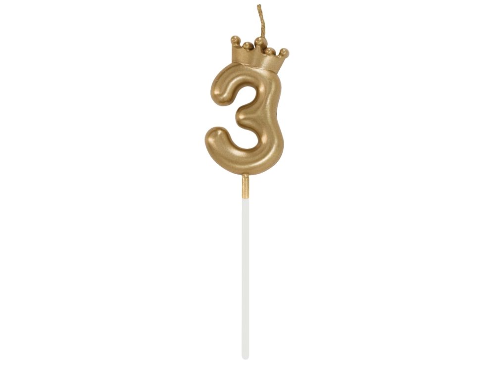 Birthday Candle Number 3 with Crown – GoDan – Champagne Gold