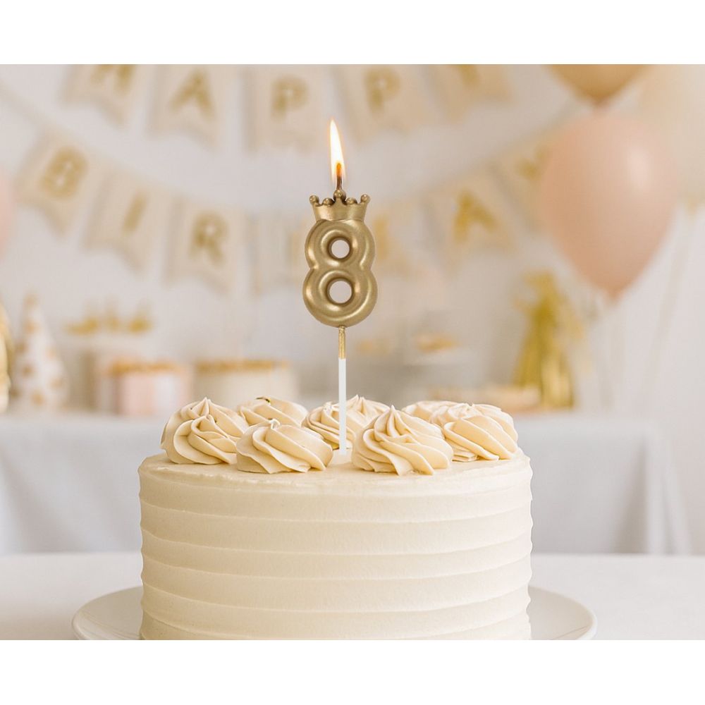 Birthday Candle Number 8 with Crown – GoDan – Champagne Gold