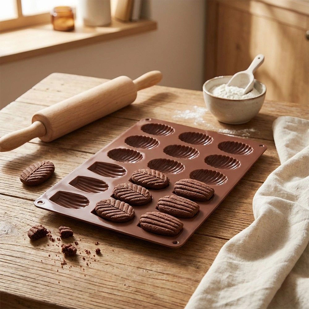 Forma silikonowa do ciastek magdalenek i liści - Orion - 34 x 24,5 x 1 cm