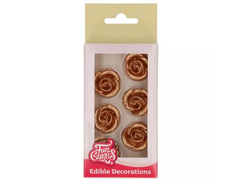 Ozdoby cukrowe Złote Róże - FunCakes - 6 szt.