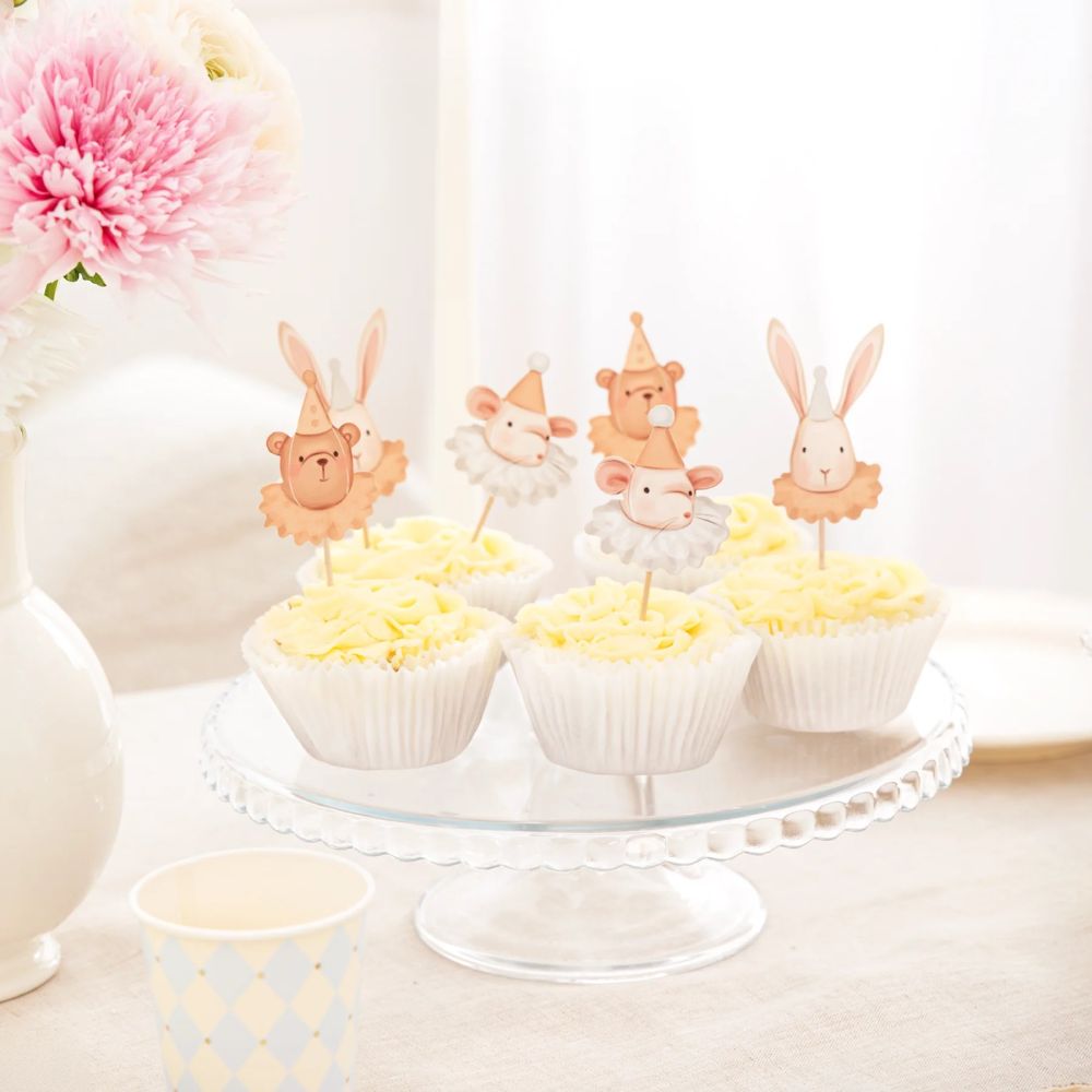Cupcake toppers “Baby” – Bunny, Teddy Bear, Mouse – 6 pcs