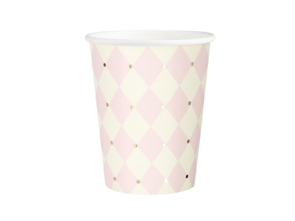 Paper cups Diamond pattern – Party Pal – pink 220 ml 6 pcs