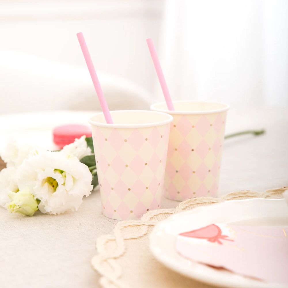 Paper cups Diamond pattern – Party Pal – pink 220 ml 6 pcs