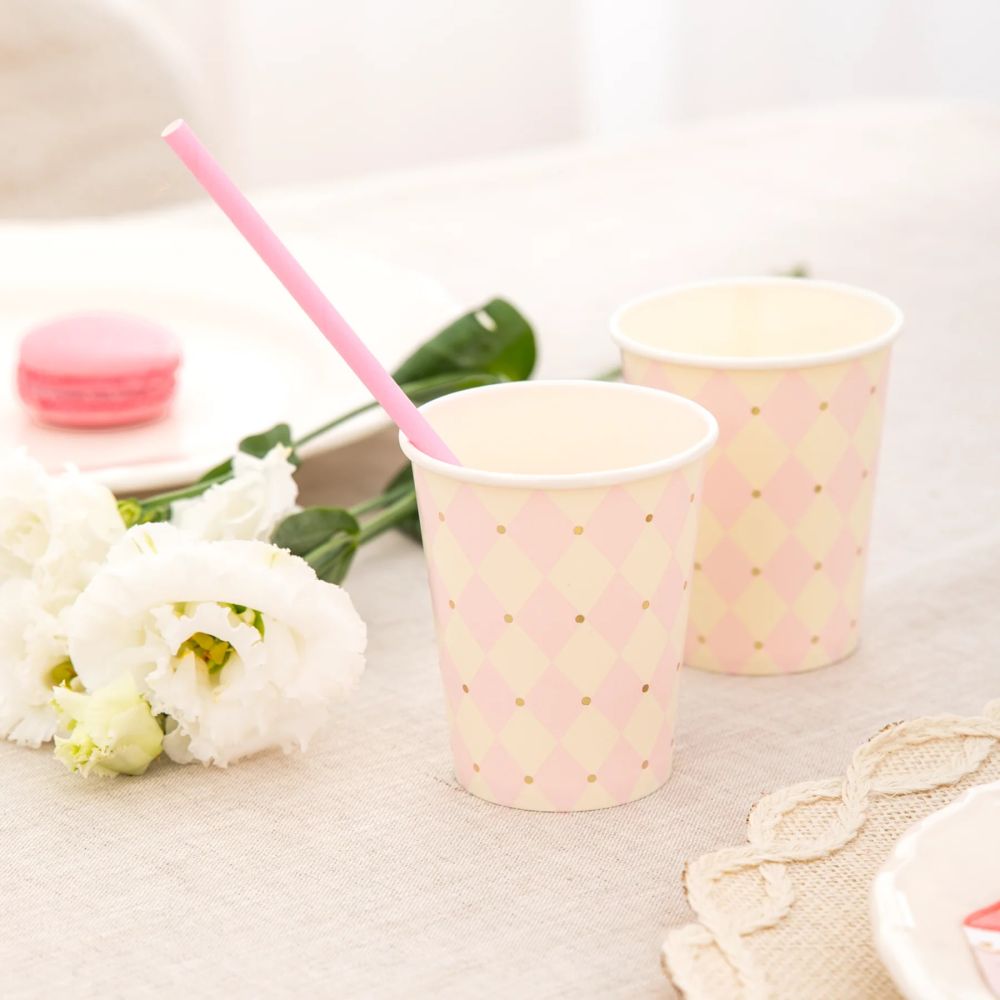 Paper cups Diamond pattern – Party Pal – pink 220 ml 6 pcs