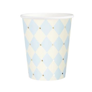 Kubeczki papierowe w romby - Party Pal - niebieski 220 ml 6 szt.