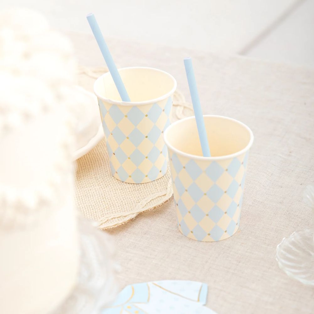Kubeczki papierowe w romby - Party Pal - niebieski 220 ml 6 szt.