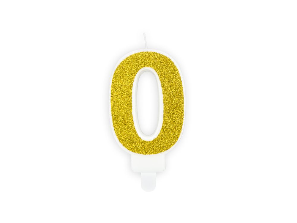 Birthday candle number 0 - PartyDeco - glitter gold
