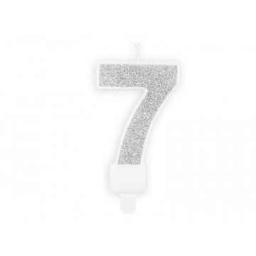Birthday candle number 7 - PartyDeco - glitter silver